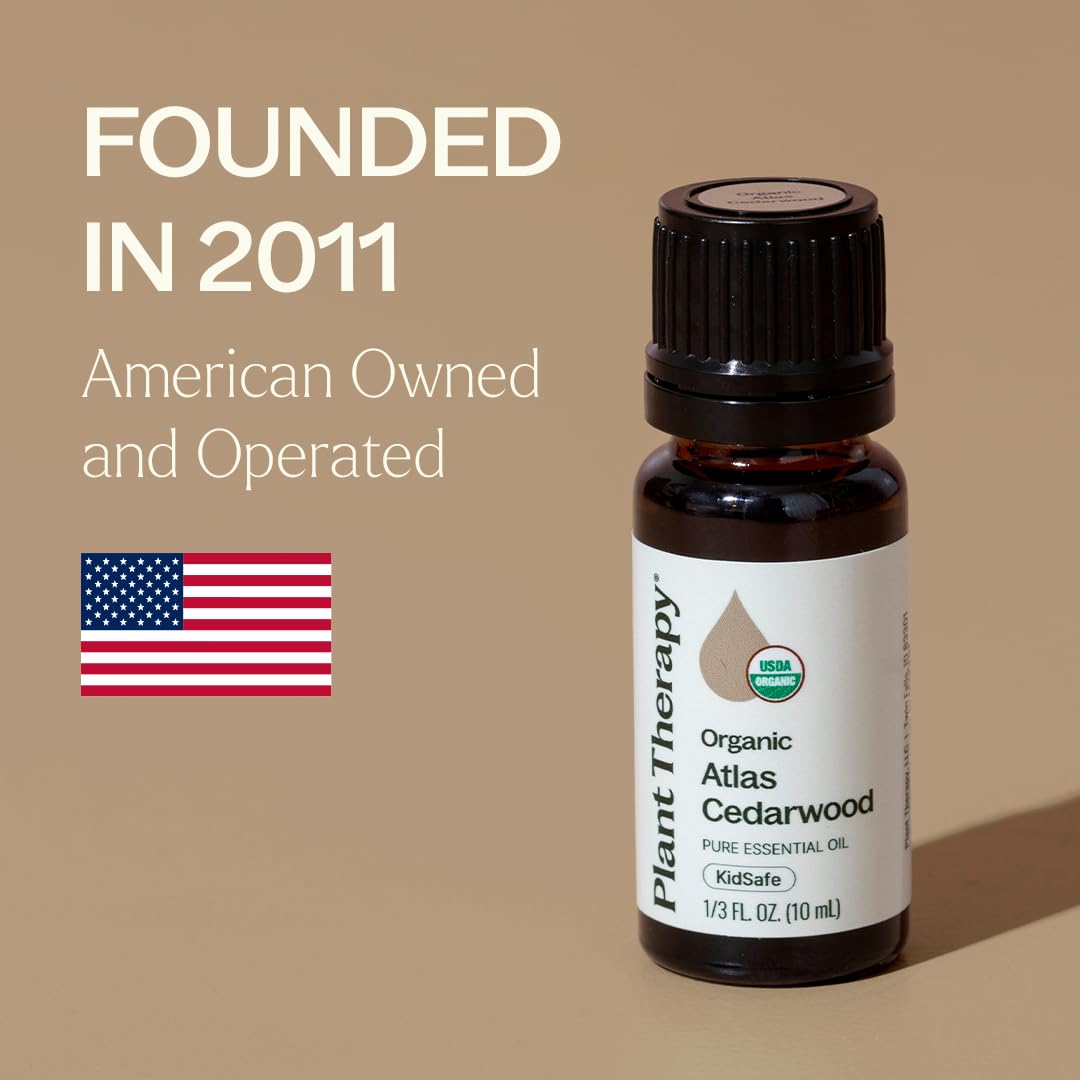 Plant Therapy Atlas Cedarwood Essential Oil 10 mL USDA Certified Organic | 100% Pure and Undiluted, for Essential Oil Diffusers and DIY Skincare