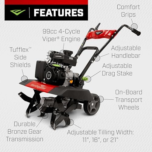 Earthquake 20015 Versa 2-in-1 Tiller Cultivator with a 99cc 4-Cycle Viper Engine, 2-in-1 Front Tine Tiller and Cultivator