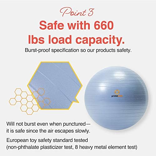 Primasole Exercise Ball for Balance Stability Fitness Workout Yoga Pilates at Home Office & Gym Birthing Ball for Pregnancy, Office Ball Chair