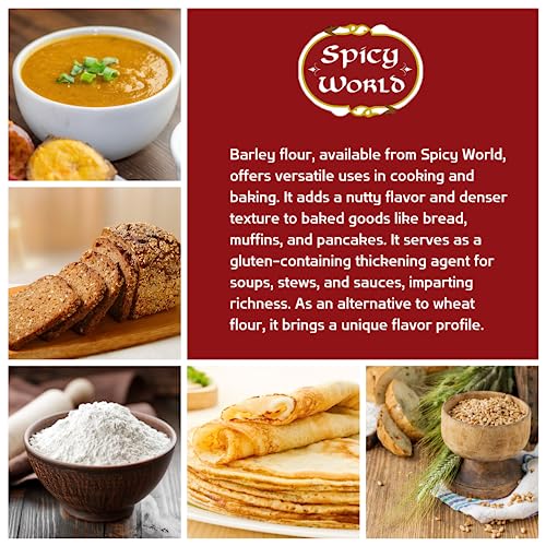 Spicy World Barley Flour - 4 lb (64oz) Bag | All-Natural, Raw, USA Grown | Versatile Barley Grain for Baking, Cooking, and More | Rich Source of Fiber