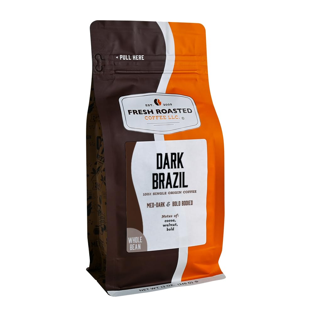 Fresh Roasted Coffee, Dark Brazil Whole Bean Coffee, Med-Dark Roast, Kosher, 5 lb (80 oz)