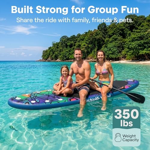 SereneLife 10’6” Inflatable Stand Up Paddle Board with Premium SUP Accessories - 32” Wide Stable Design with Non-Slip EVA Deck Pad