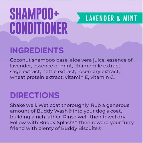 Buddy Grooming Wash 2 in 1 Dog Shampoo, Lavender & Mint, 16 oz. Bottle