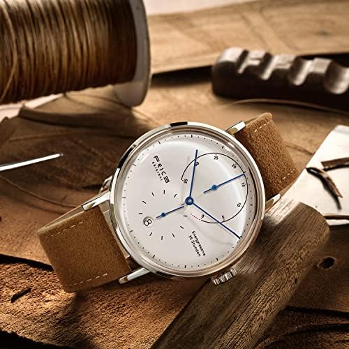 FEICE Bauhaus Mechanical Watch Men's Analog Waterproof Automatic Casual Dress Watches with Domed Mirror Leather Bands Date -FM202