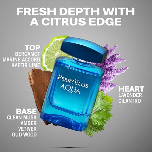 Perry Ellis Aqua Eau De Toilette Spray for Men, Cologne, 3.4 Fl Oz (100 mL) | Mens Cologne, Long Lasting Perfume, Fragrance with Notes of Bergamot