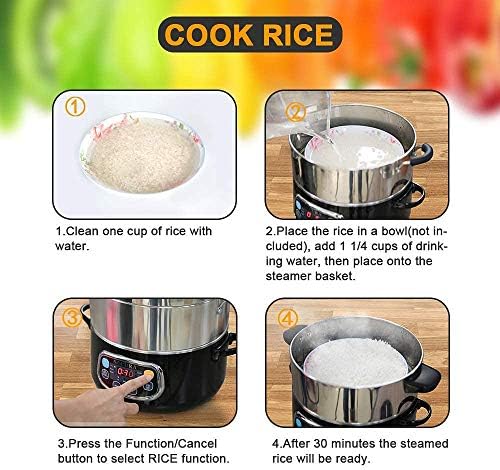 Secura Electric Food Steamer, Vegetable Double Tiered Stackable Baskets with Timer 1200W Fast Heating Stainless Steel Digital Steamer 8.5 Quart