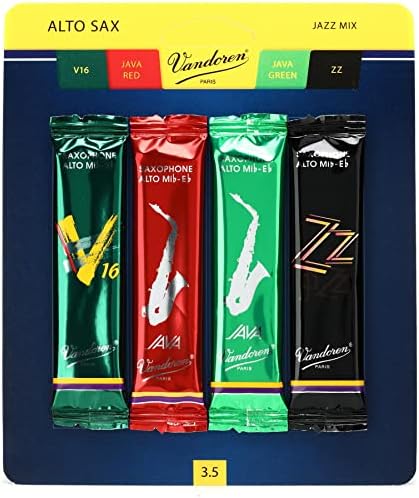 Vandoren SRMIXA3 Alto Sax Jazz Reed Mix Card includes 1 each ZZ, V16, JAVA and JAVA Red Strength 3