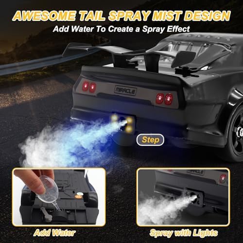 Fistone RC Drift Car 2.4GHz 1:16 Scale 4WD 18KM/H High Speed Remote Control Car with LED Lights, 2 Batteries and Rubber Tire