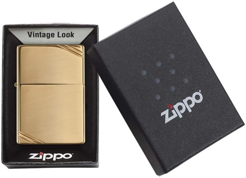 Zippo Vintage High Polish Brass Pocket Lighter with Slashes Pocket Lighter | Ideal gift for Birthdays, Father's Day, Christmas, Valentine's Day