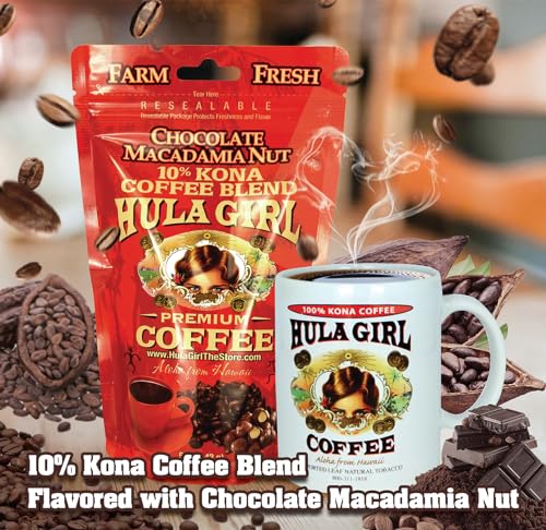 Hula Girl 10% Kona Ground Coffee, Grown in Hawaii, Hand Picked, Sun Dried, Fresh Roasted and Packed in Hawaii for 30 years, 7 Ounce