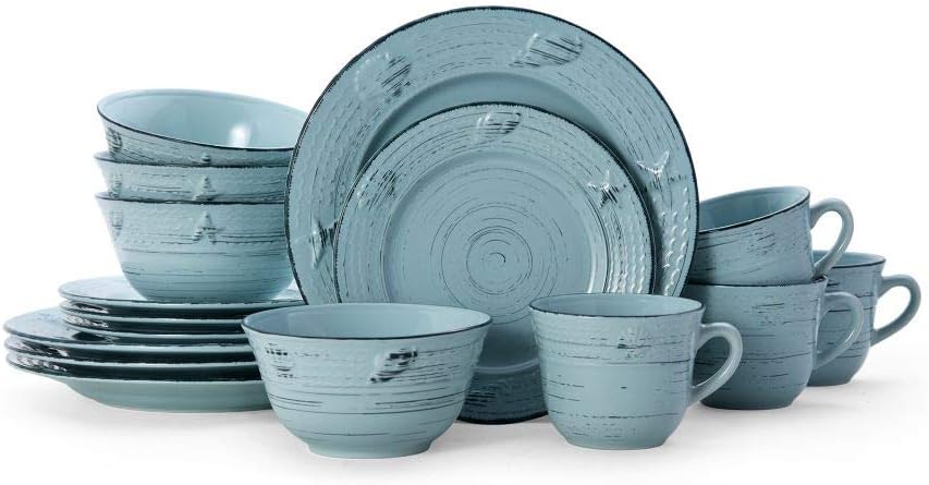 Pfaltzgraff Trellis White 16-Piece Stoneware Dinnerware Set, Service for 4, Distressed White Finish, Microwave & Dishwasher Safe Plates and Bowls