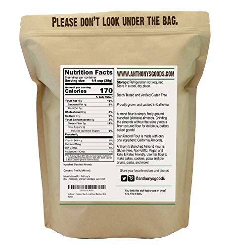 Anthony's Blanched Almond Flour, 2 lb, Finely Ground, Gluten Free, Non GMO, Vegan, Keto Friendly