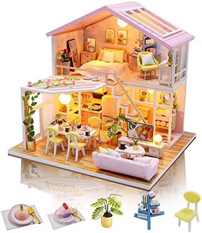 GuDoQi DIY Miniature Dollhouse Kit with Furniture, Tiny House kit 1:24 Scale, Need to Assemble Around 30 Hours