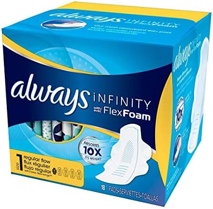 Always Infinity Feminine Pads for Women, Flexfoam Pads with Wings, Size 1, Regular Absorbency, Unscented, 108 Count (3 Packs of 36)