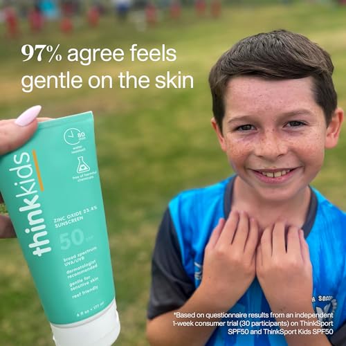 Thinkkids Kids Sunscreen SPF 50+, Mineral Formula, Water Resistant, 3 Fl Oz