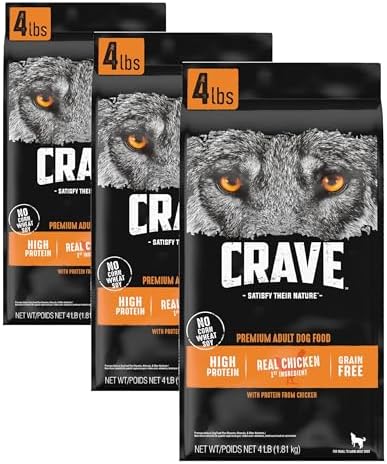 CRAVE Grain Free High Protein Natural Adult Dry Dog Food, Chicken, 4 lb | 34% protein, real animal protein, no by-product meal, no corn, wheat, soy, no artificial flavors, energy support