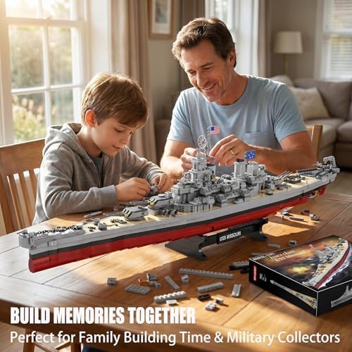 USS Missouri Battleship Building Blocks Set, 2228PCS WW2 Military Series Warship Model Building Kit
