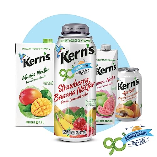Kern’s Tropical Fruit Nectar Juice Variety Pack - Mango Nectar & Peach Juice - Made from Fruit Puree for Smoothie Mix, Cocktail Mixers & Kids Drinks - 11.5oz, 12 Pack Canned Drinks