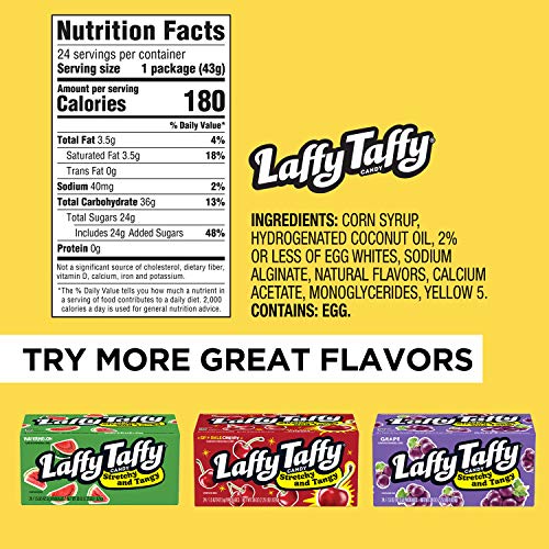 Laffy Taffy Variety Box, Grape Watermelon Cherry Chewy Candy, 1.5 oz, 24 Ct | Grape, watermelon, cherry stretchy tangy taffy, individually wrapped, jokes on wrapper, lunchbox, sharing