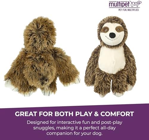 Multipet Sitting Sloth Dog Plush Toy - Squeaky Toy for All Dogs - Extra Soft Plush - Stuffed Animal for Cuddling & Playing - Cute Jumbo Pet Toy (14")