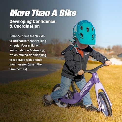 Strider 12 Comp, No Pedal Balance Bike for Kids Ages 1–3 Years | No-Pedal Composite Bike, Adjustable Seat, Lightweight Frame, Easy Assembly, Durable All-Weather Plastic, Never Flat Tires