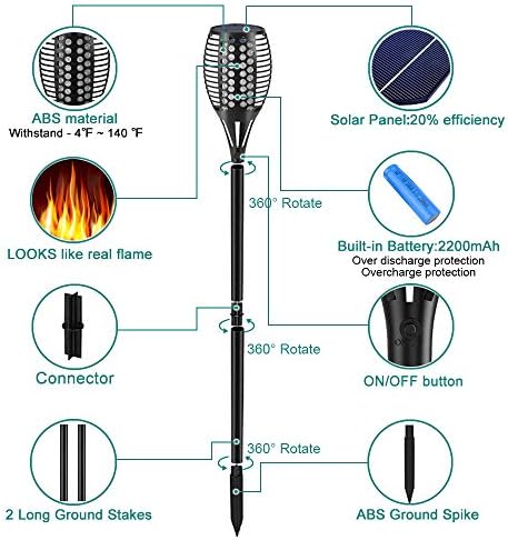 Aityvert Flickering Flame Solar Torch Lights Outdoor, 43" Tall, 2 Pack | Realistic 96-LED Flame Effect,Higher & Larger,IP65 Waterproof, Landscape Decoration Auto On/Off for Patio, Garden,Pathway