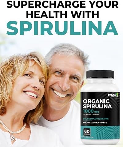 Renew Actives Organic Spirulina 1000MG per 2 Capsules – Superfood for Men & Women – Supports Energy