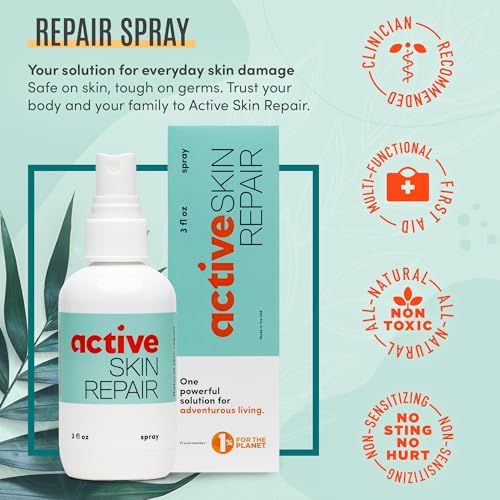 Active Skin Repair First Aid Spray with Medical Grade Hypochlorous, 3 oz | Natural and non-toxic, hypochlorous acid, no-sting formula, minor cuts, wounds, scrapes, rashes, sunburns, travel size