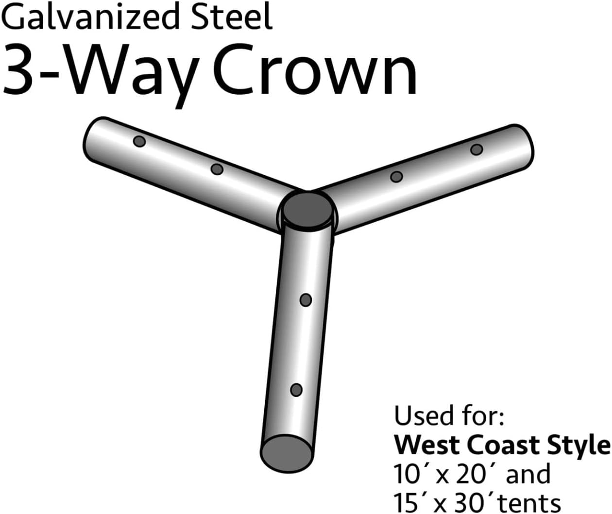 4 Way Crown Steel Replacement Premium Frame Tent Fitting | For Premium West Coast Frame Style Party Tents | Part Fits 10' x 10' and 15' x 15' Tent Frames