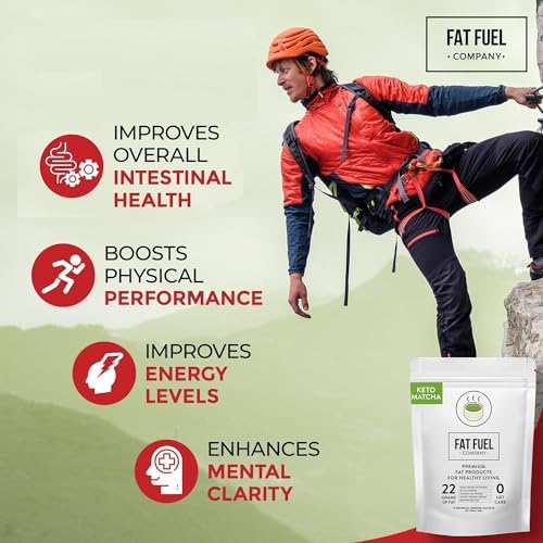 FAT FUEL Keto Matcha 22g Premium Fats - With Grass Fed Butter, MCT Oil, Coconut & Redmond Real Salt - Instant Organic Matcha, Zero Net Carb