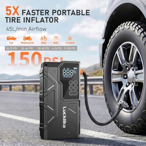 7000A 150PSI Car Battery Jump Starter with Air Compressor, 12V Jump Box | All Gas/12L Diesel