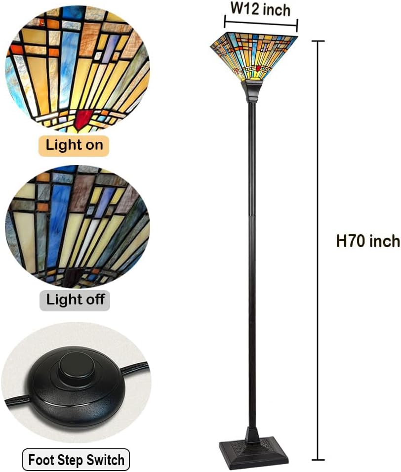 Tiffany Torchiere Floor Lamp Handcrafts Mission Stained Glass Torch Light