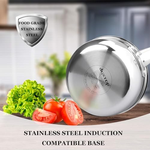 Duxtop Tri-Ply Stainless Steel Saucepan with Lid, 3 Qt Induction Pot | Whole Clad Saucier Pan, Dishwasher and Oven Safe, Stay-Cool Handle