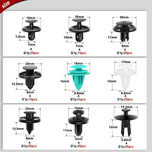 Nilight 190 Pcs Car Retainer Clips Fastener Remover 18 Most Popular Sizes Applications Auto Push Pin Rivets Set -Door Trim Panel Clips for Toyota