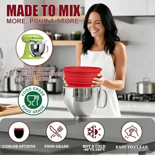 Silicone Liners for KitchenAid 5 Qt Tilt-Head Stand Mixer, Odourless,Thicker, Cold/Heat-Resistant & Non-Stick, Easy Clean, Fits 5 Quart Mixing Bowl, with Lids (1, Black)
