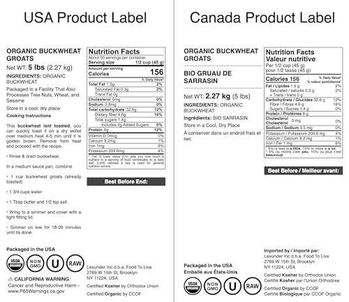 Food to Live Organic Buckwheat Groats, 15 Pounds – Whole Grain Buckwheat Seeds by Food to Live. Hulled, Non-GMO, Kosher, Raw, Vegan, Sirtfood. Bulk Cereal Grain