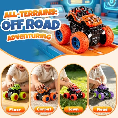4 Pack Monster Trucks Toys for Boys 2 3 4 5 6 7 Year Old, Friction Powered Pull Back Car Toys for Toddlers Kids Ages 3-5 2-4 4-7