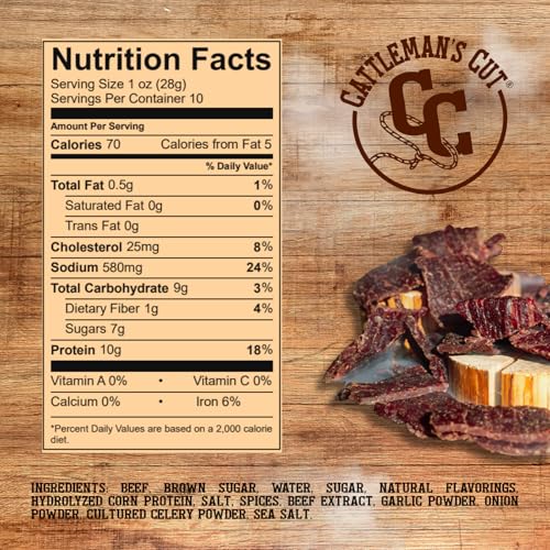Cattleman's Cut Original Beef Jerky, Premium Marinated Steak High Protein Meat Snacks, Keto Friendly, Gluten Free, Carnivore Travel Snack, Resealable Bag, 10 Ounces