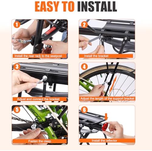 HOMEE Rear Bike Rack, Bike Cargo Racks Frame for 26"-29" Frames | Aluminum Alloy Universal Adjustable Cycling Equipment Stand Footstock Bicycle Luggage Carrier with Tools and Reflector
