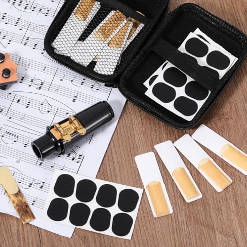 49Pcs Alto Saxophone Mouthpiece Kit, Includes Gold Sax Ligature, Saxophone Mouthpieces, Plastic Cap, 21 Sax 2.5 Reeds