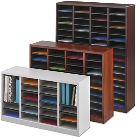 Safco Products E-Z Stor Wood Literature Organizer, 60 Compartment, 9331MH, Mahogany, Durable Construction, Removable Shelves, Plastic Label Holders