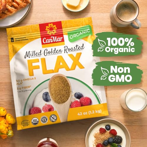 Ground Flaxseed 42 oz, Cold Milled Golden Roasted Flaxseed Meal Powder | Roasted, Non-GMO, gluten free, vegan, omega-3 ALA, fiber, linseed, linaza molida, smoothies and baking