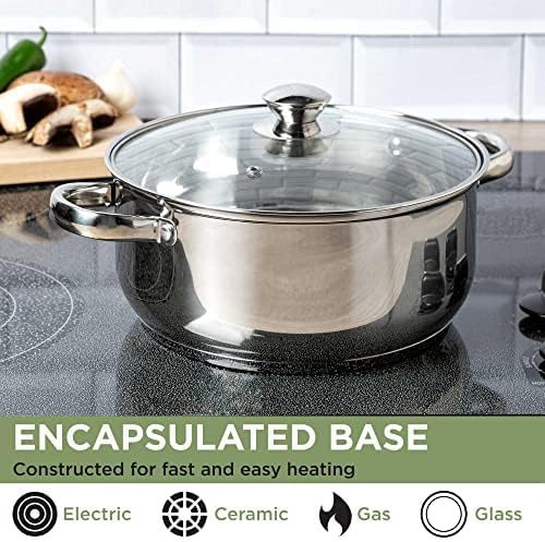 Ecolution Stainless Steel Sauce Pan, Encapsulated Induction Ready Cooking Pot with Glass Lid, Oven Safe, Dishwasher Safe Soup Pot, 2-Quart