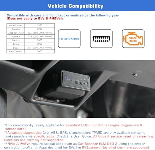 Veepeak OBDCheck BLE Bluetooth OBD II Scanner for iOS & Android, Car Wireless Check Engine Light Code Reader Diagnostic Tool