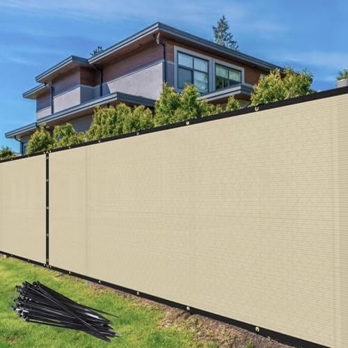 TANG 6' x 16' Privacy Fence Screen Beige Shade Cloth with Grommets, Chain Link Fence Panels Outdoor Mesh Fabric Fencing, Balcony Windscreen Cover