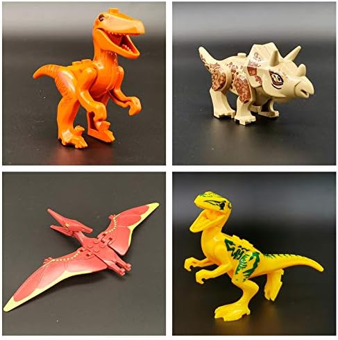 Toysvill Compatible Dinosaurs Mini Figures for Jurassic World Building Blocks Toys (Set of 20 Pieces) with Moving Parts. T Rex, Dragon Sword