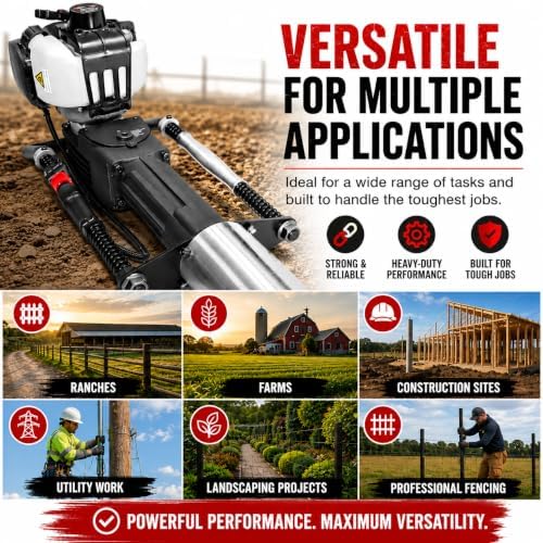 XtremepowerUS 38cc Gas Powered Fence Post Driver, 4-Stroke T-Post Driver, Heavy Duty Gasoline Pile Driver for T-Posts, Ground Rods & Steel Stakes