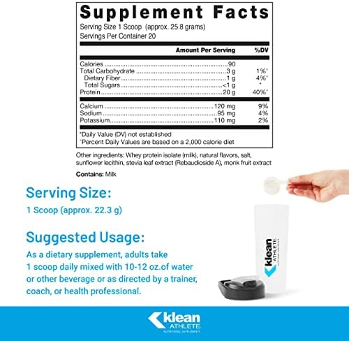 Klean Athlete Klean Isolate - Whey Protein Isolate - Daily Protein & Amino Acid - Intake for Muscle Integrity* - NSF Certified for Sport - 20