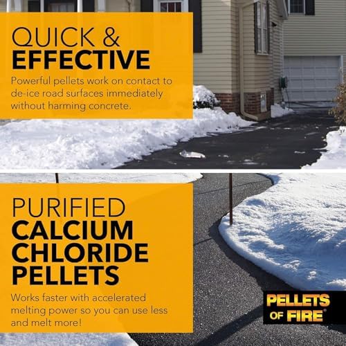 Snow Joe Pellets of Fire Ice Melter, Heat-Generating Calcium Chloride Pellets, 50 Lbs - Fast-Acting Deicer and Remover for Concrete, Driveway