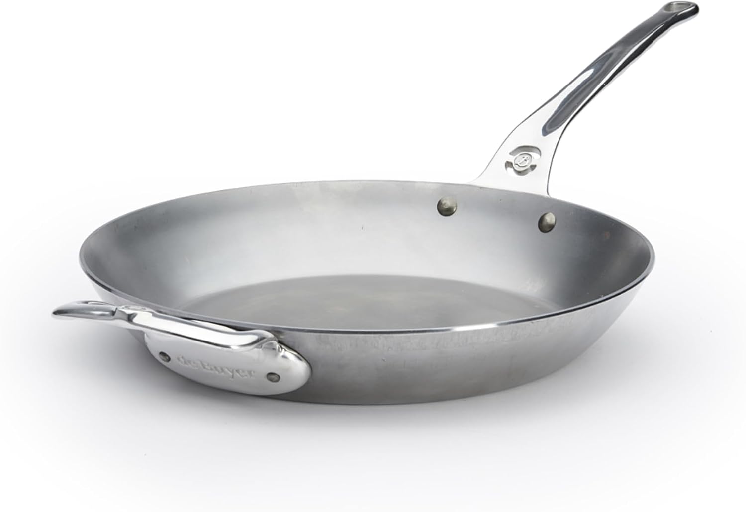de Buyer MINERAL B Pro Carbon Steel Country Fry Pan with Helper Handle - 12.5” Diameter, 9” Cooking Surface - Ideal for Sauteing, Simmering